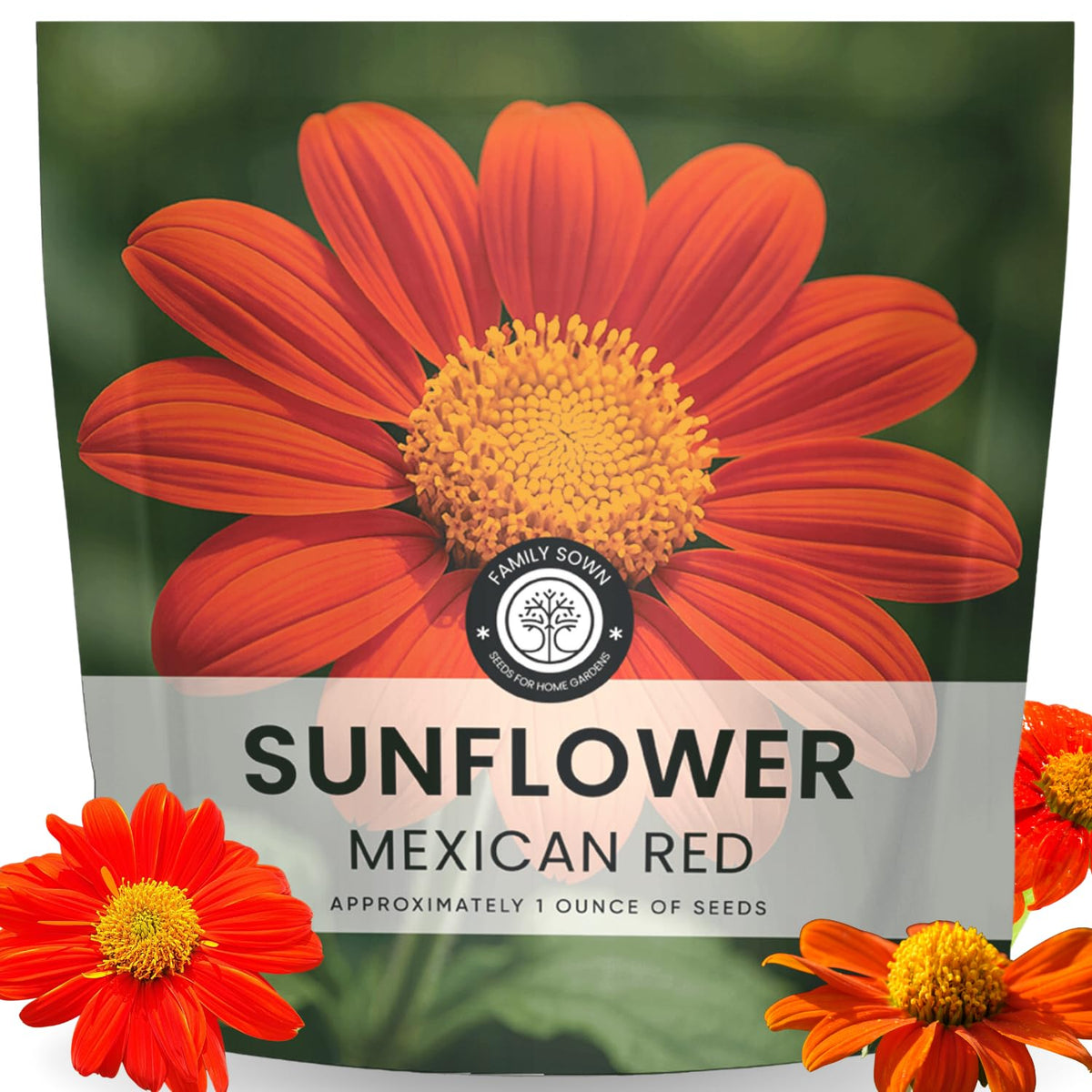 Family Sown Mexican Sunflower red seeds in a 2000-count pack for bold blooms.