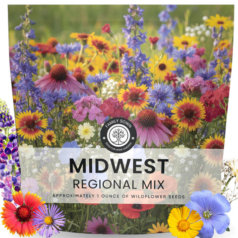 FAMILY SOWN Midwest Regional Mix seed pouch 1oz ready for wide-area sowing.