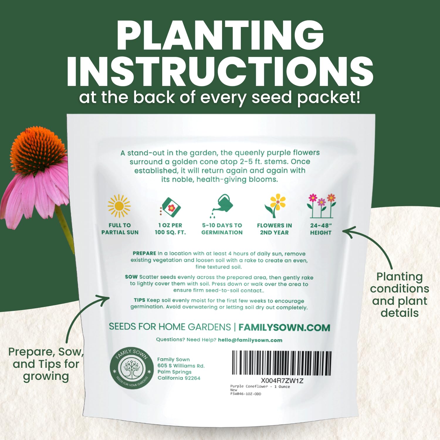 Family Sown Clear sowing directions help successful perennial establishment.