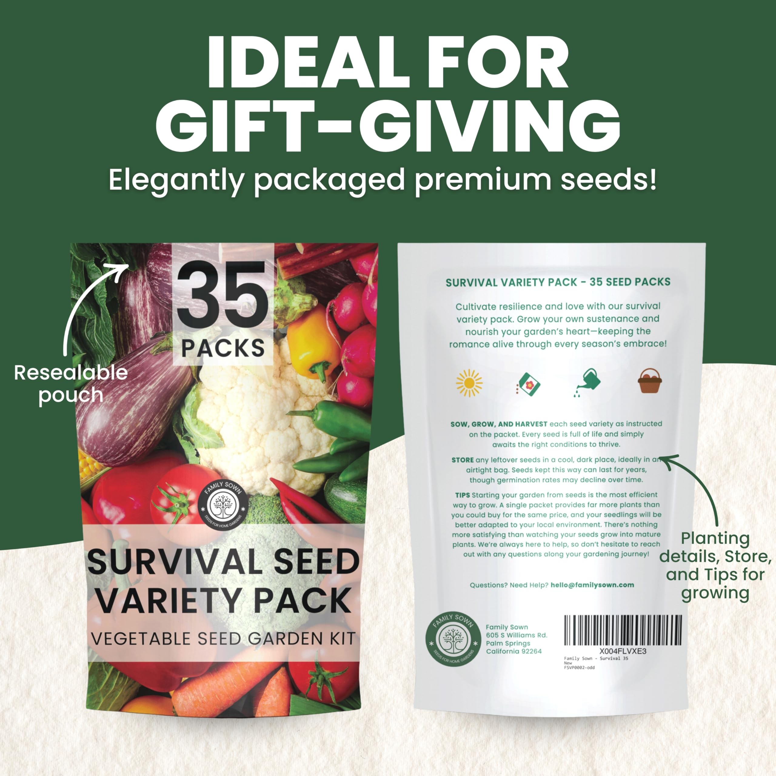Giftable packaging from Family Sown keeps seeds fresh with simple planting instructions.