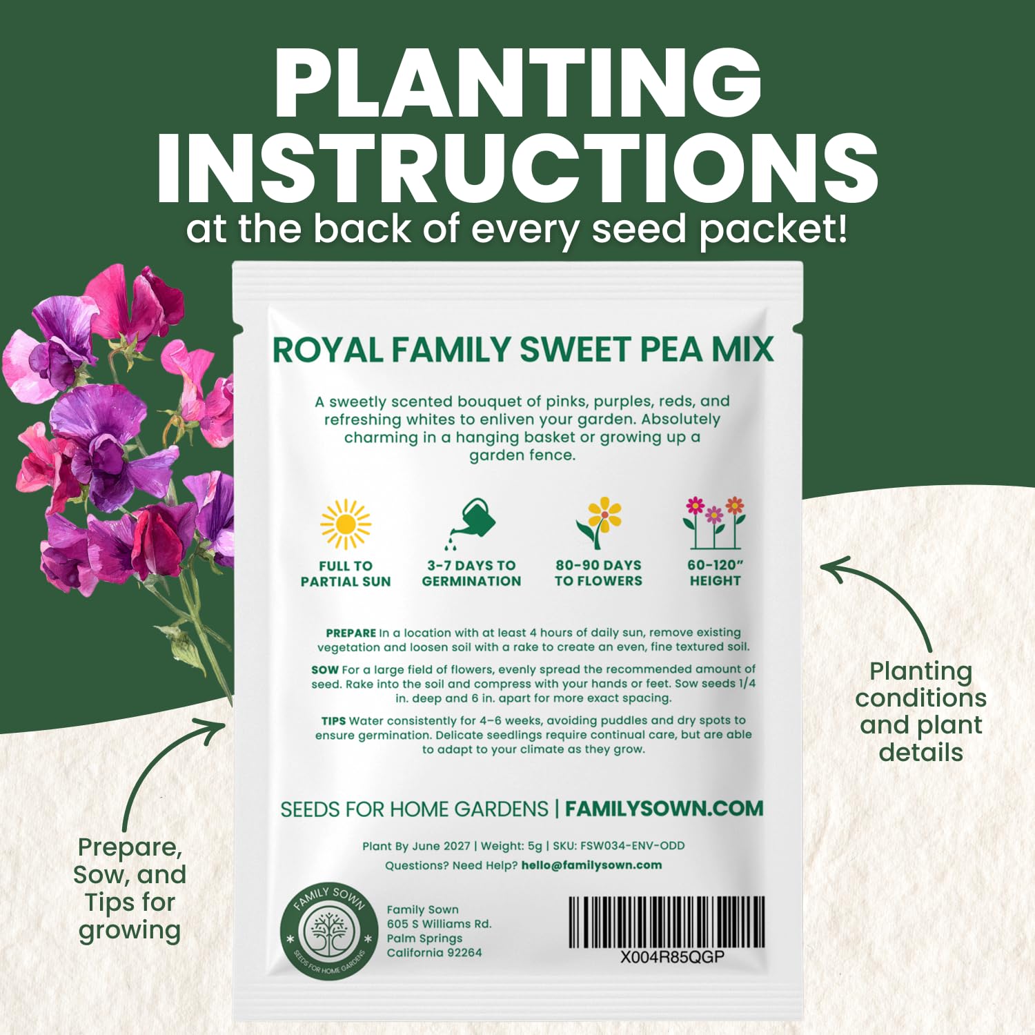 FAMILY SOWN Sweet Pea Royal Family Mix long stems for bouquets