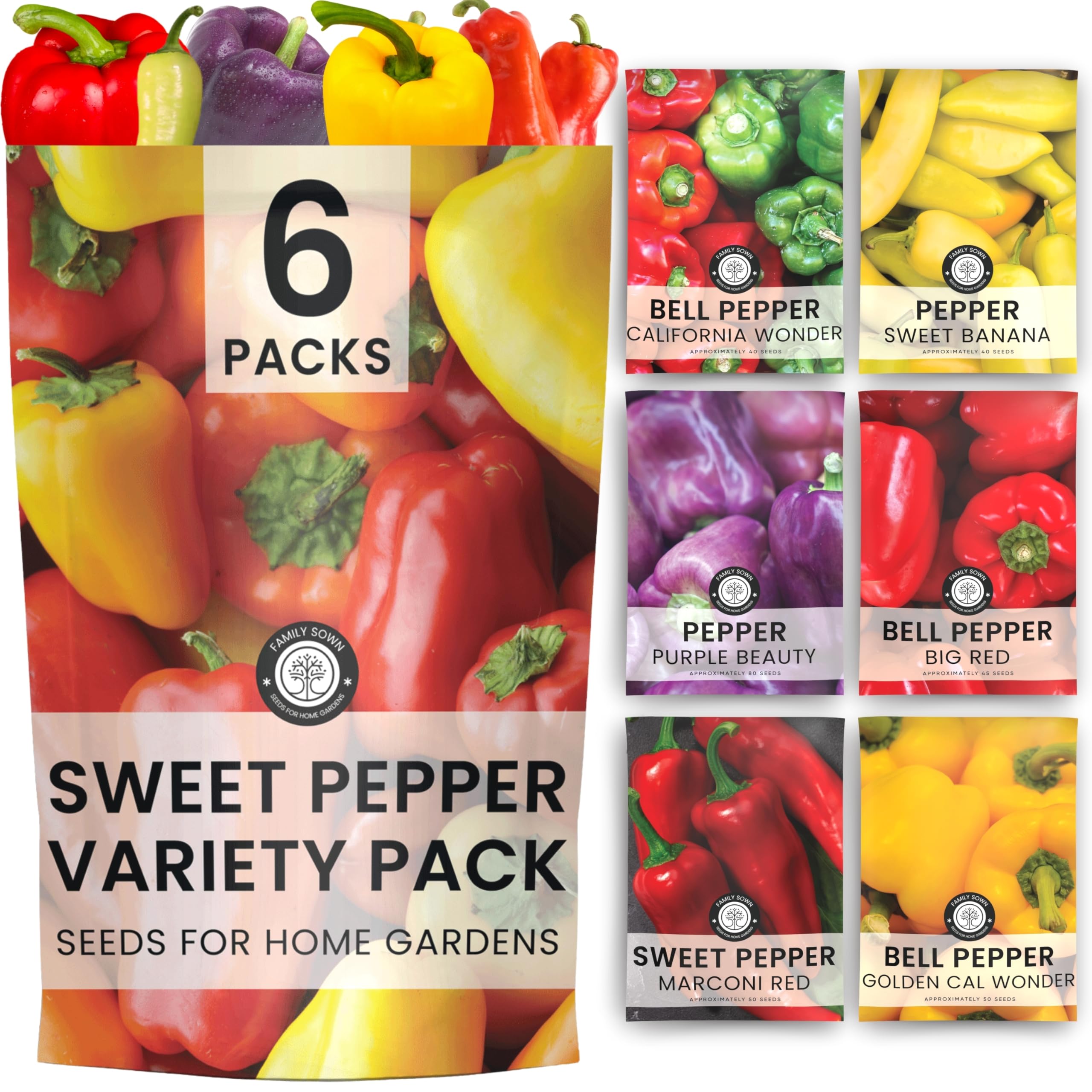 Family Sown sweet pepper seed packets ready for indoor planting and planning a vibrant harvest.