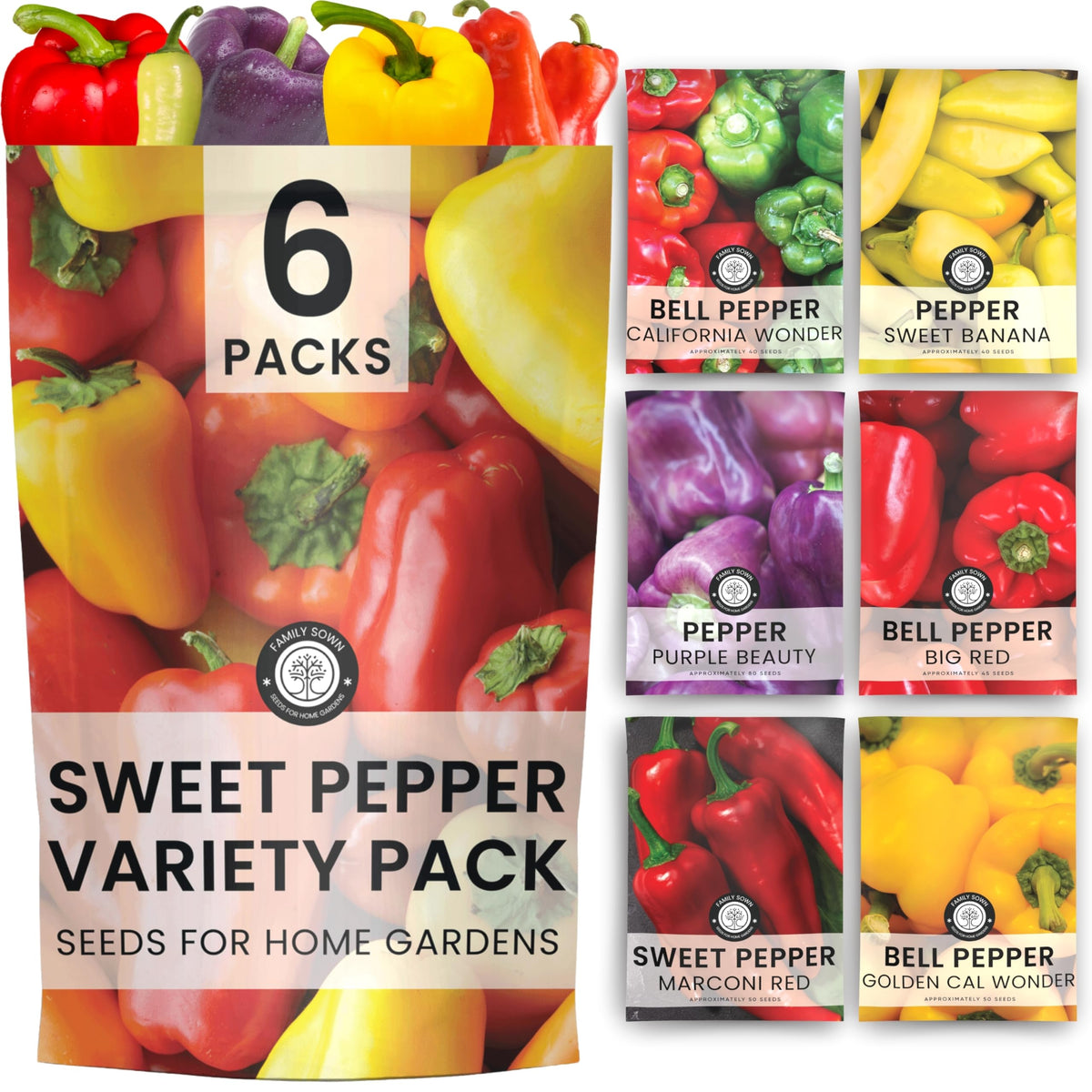 Family Sown sweet pepper seed packets ready for indoor planting and planning a vibrant harvest.