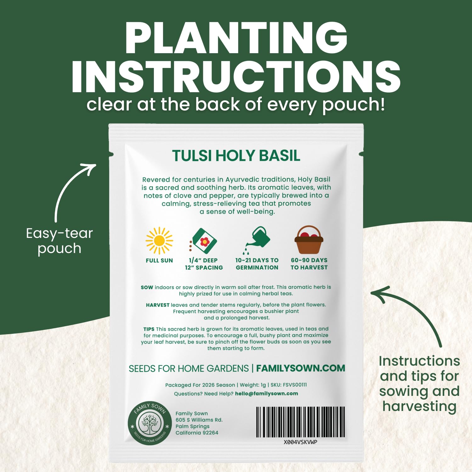FAMILY SOWN Tulsi seeds sprouting in soil, signaling vigorous growth for herb gardens.