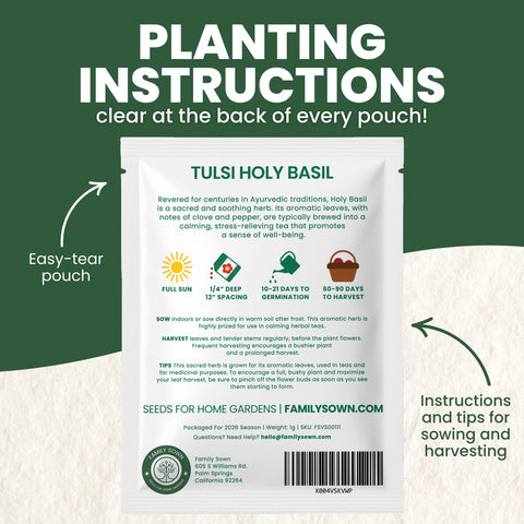 FAMILY SOWN Tulsi seeds sprouting in soil, signaling vigorous growth for herb gardens.