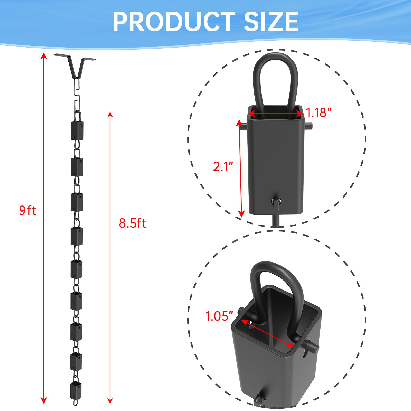 Famiron square rain chain hanging hook demonstrates easy outdoor installation.