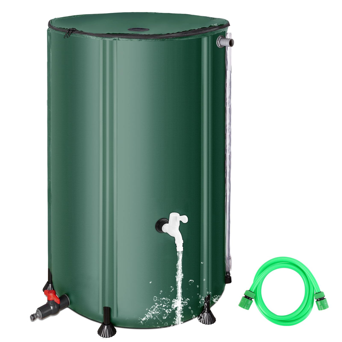 FAMIROSA 100-gallon rain barrel folded for space-saving storage and rain capture.