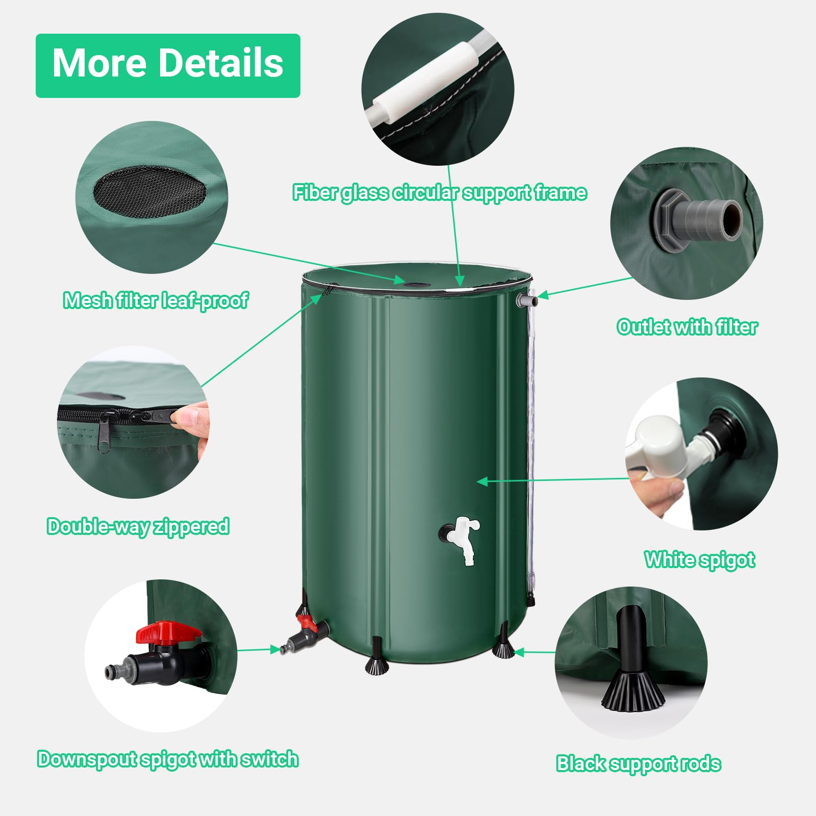 Portable, lightweight FAMIROSA rain catcher positioned in a backyard.