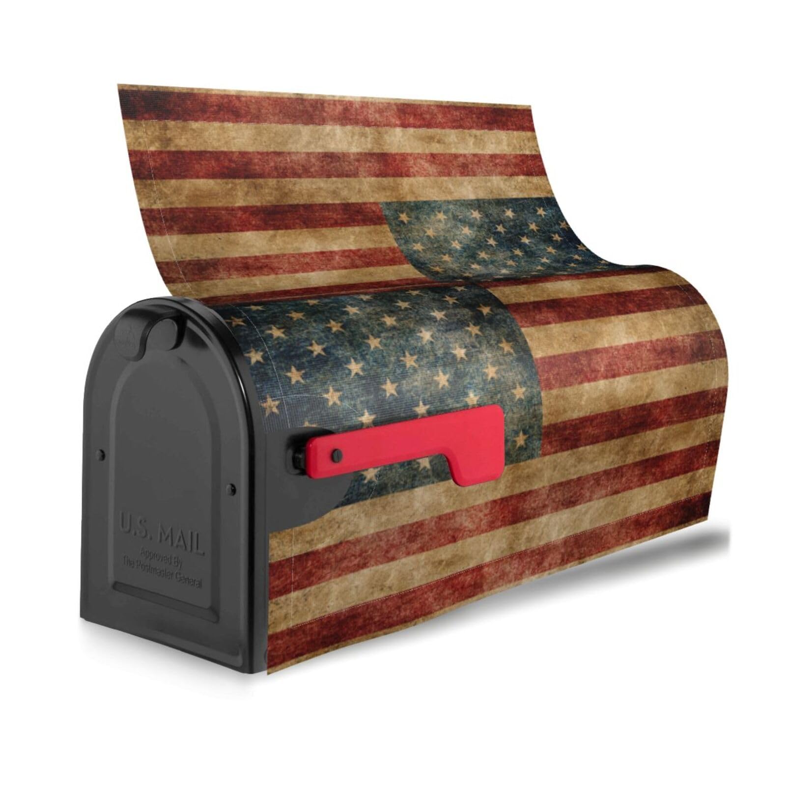Famliihw American Flag Mailbox Cover installed on mailbox for instant seasonal upgrade