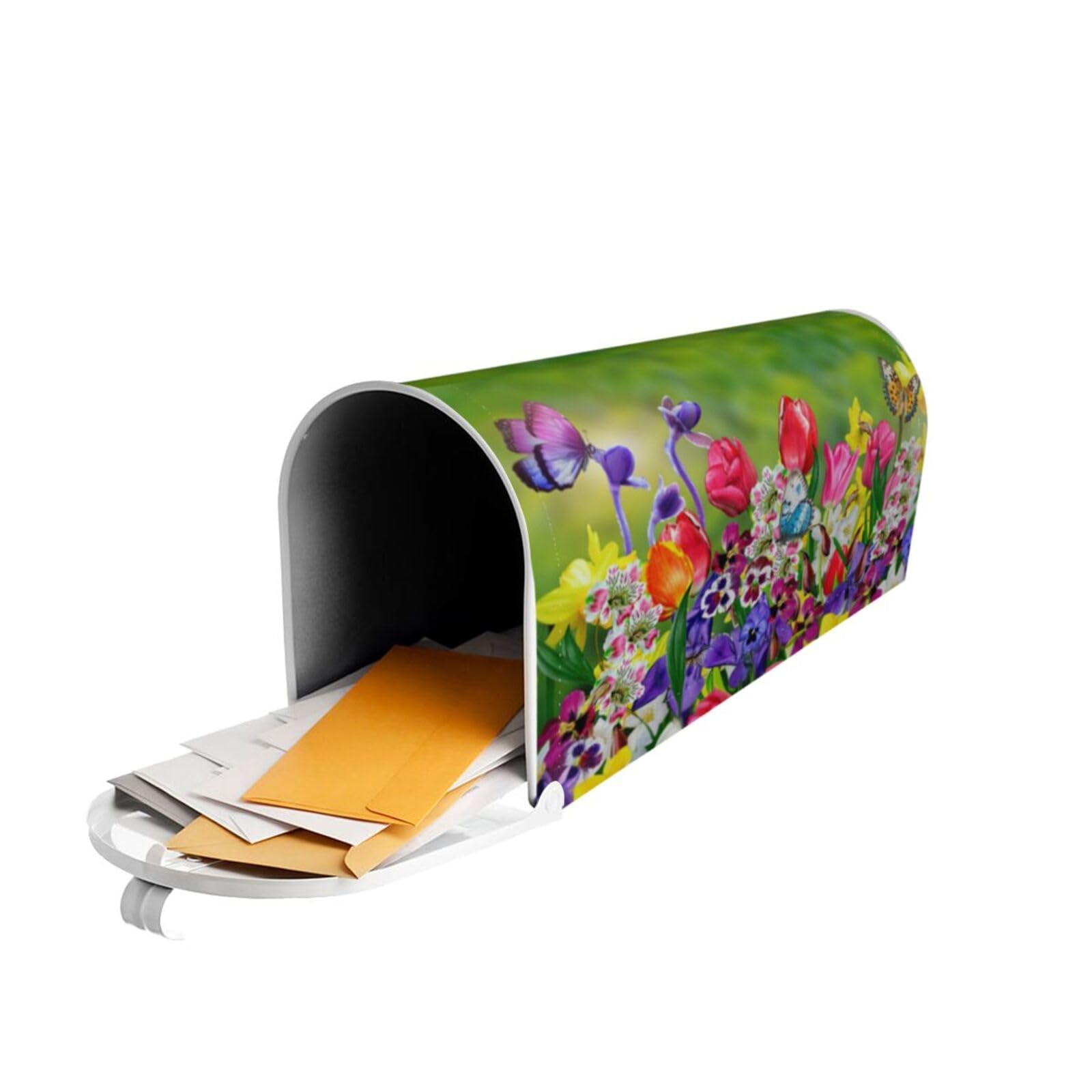 Famliihw welcoming mailbox cover complements garden and flag for charming entry