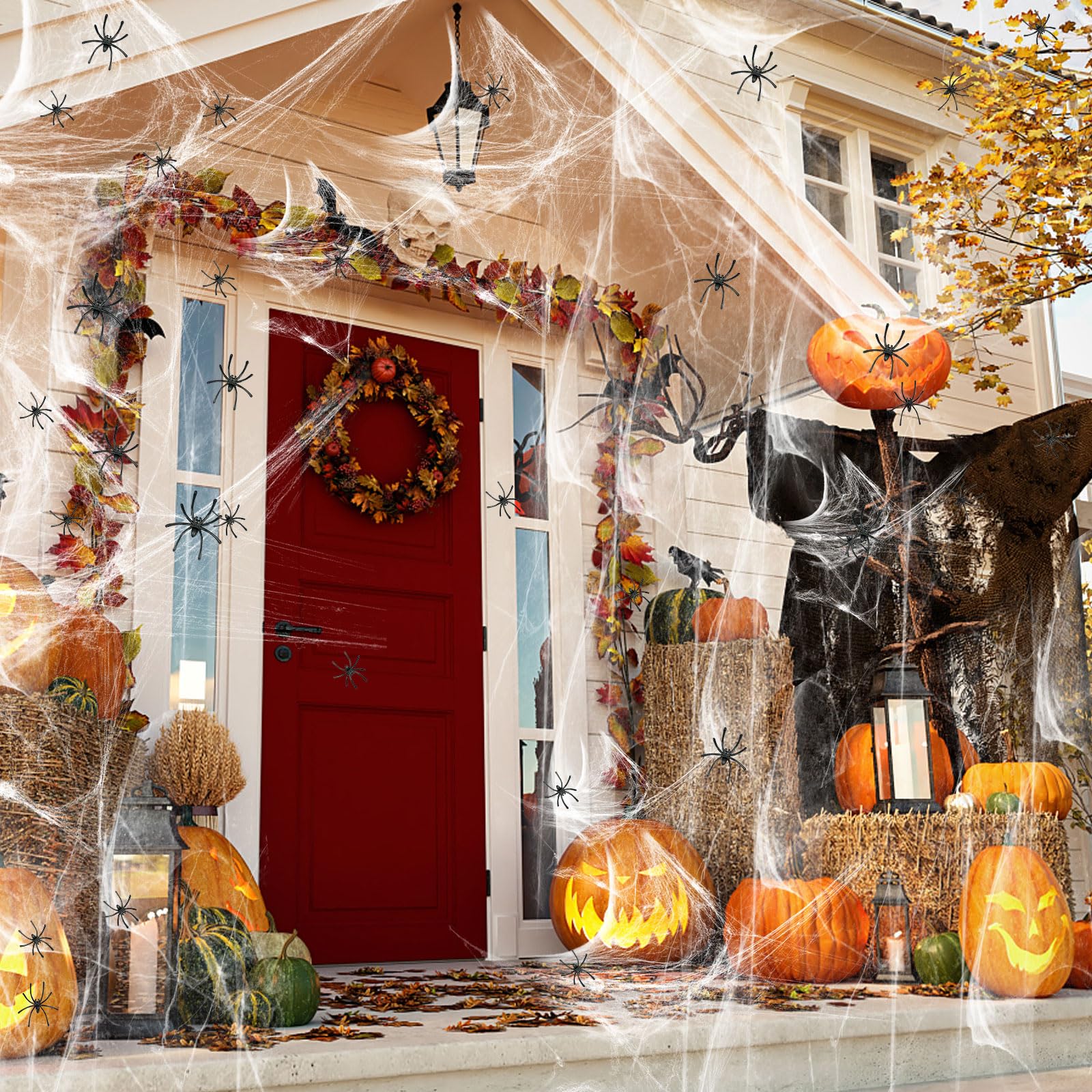 Famoby diy halloween decoration showing easy customization with webs and props