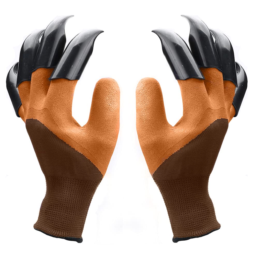 Famoy Claw Gloves in planting action with reinforced claws for digging.