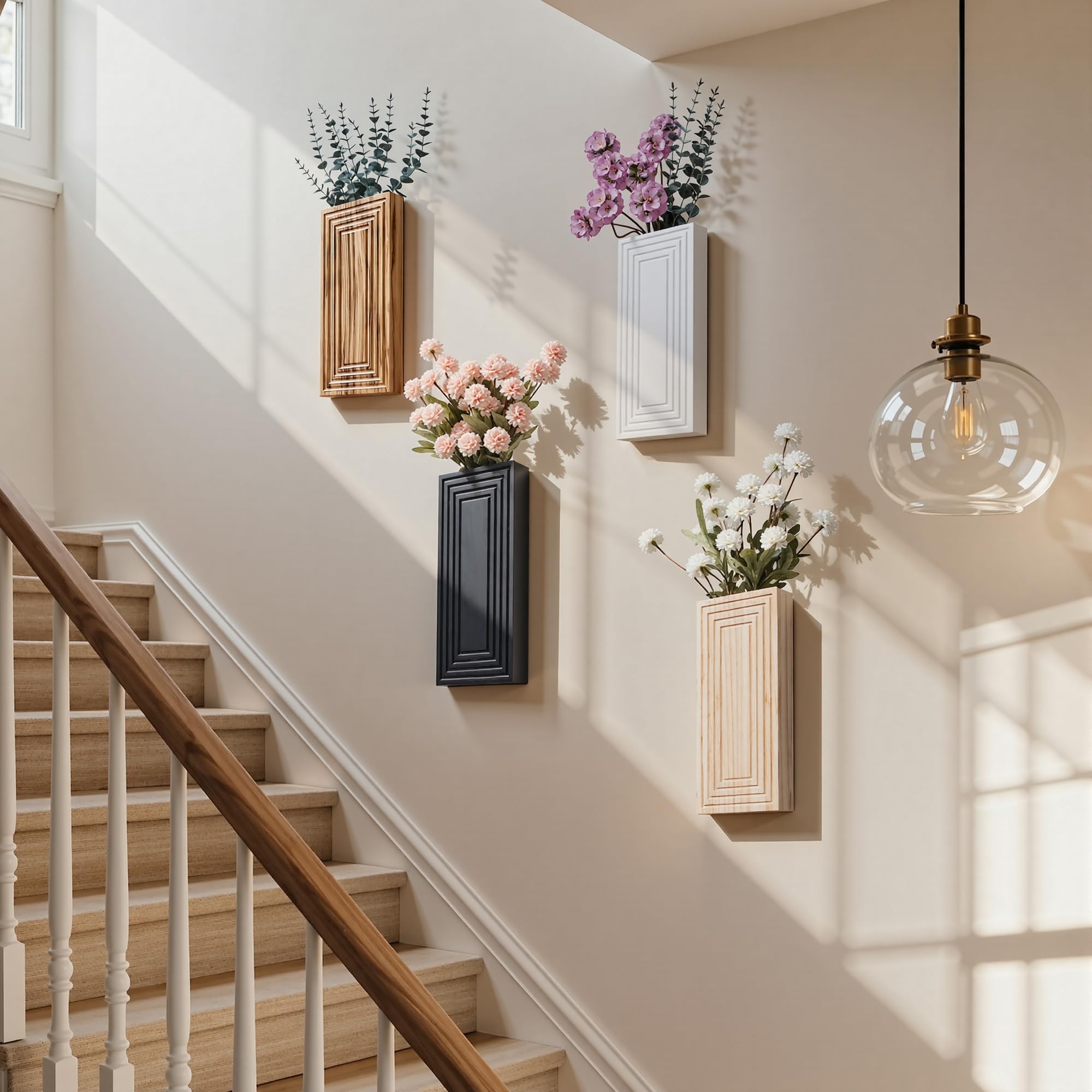 FancyPlus versatile wood wall vases elevate interior design in small spaces.