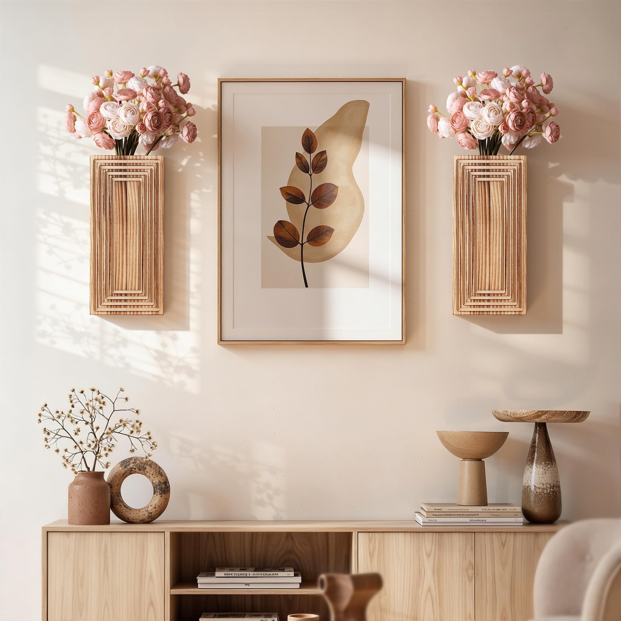 FancyPlus wall vase with two hanging tabs and mounting hardware for installation.