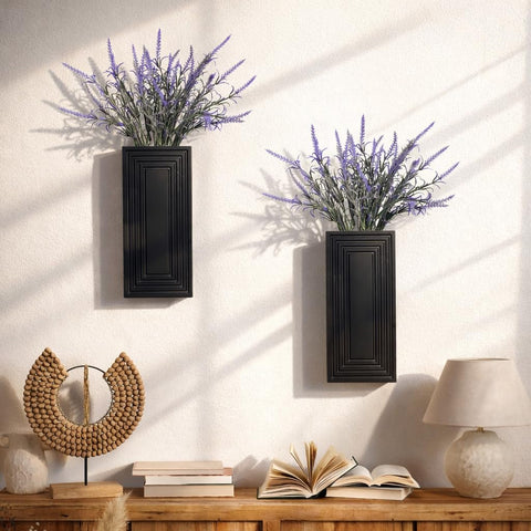 FancyPlus grooved texture wall vase paired with eucalyptus adds modern farmhouse charm.