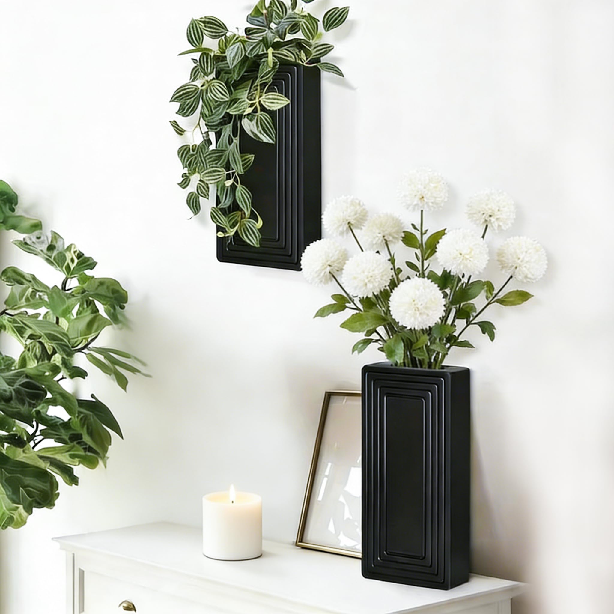 FancyPlus wooden wall vase complements living room and bathroom accents beautifully.