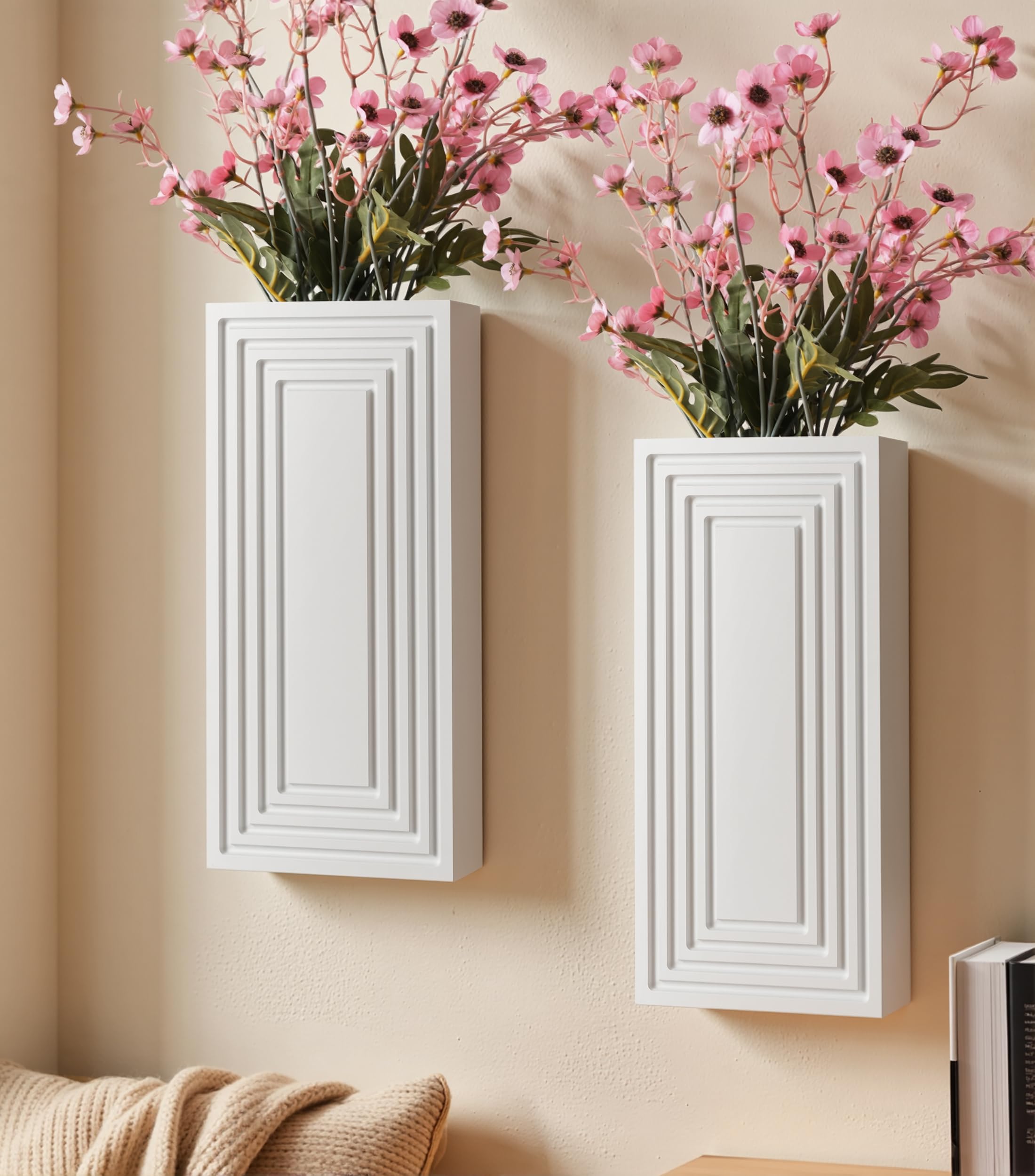 FancyPlus wooden wall vase set with two planters for a stylish entryway display