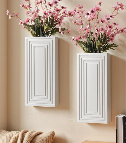 FancyPlus wooden wall vase set with two planters for a stylish entryway display