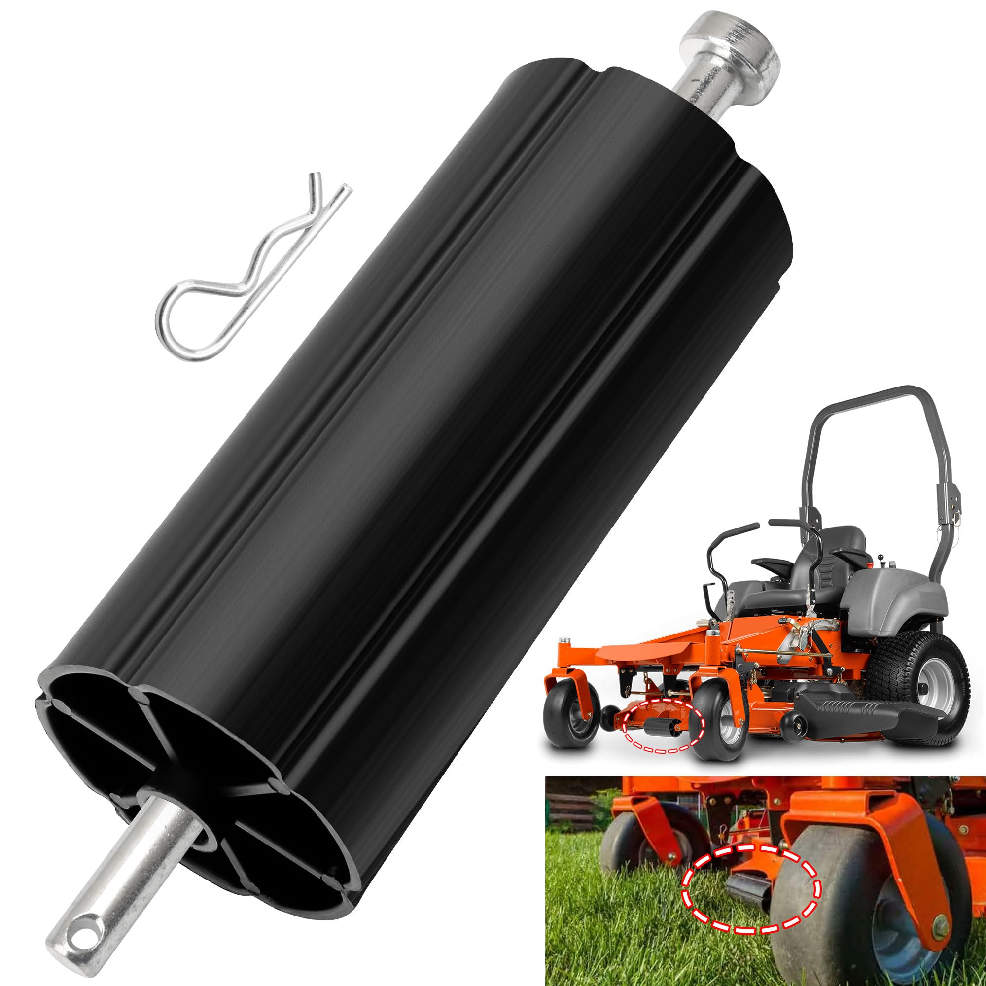 FancyTark deck roller and rod set close-up, showcasing sturdy construction for reliable lawn mower maintenance.