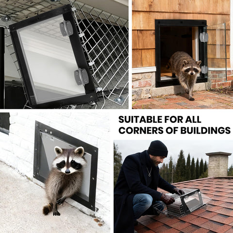 Fangkeji raccoon door ideal for farm chimneys and under-deck spaces.