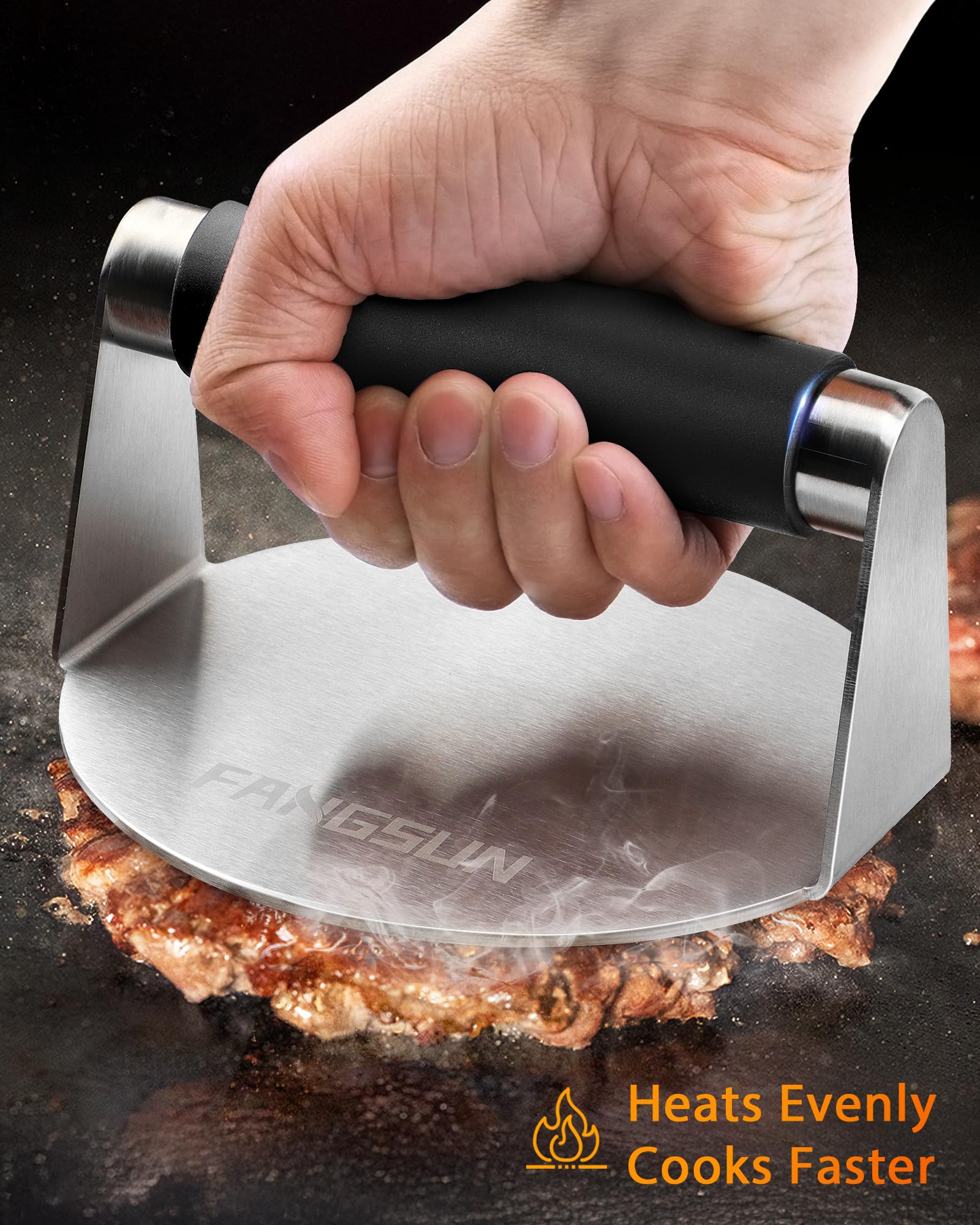 Ground beef balls pressed by FANGSUN press to create thin burgers quickly