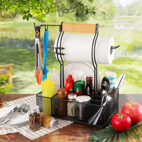 FANGSUN Grill Caddy hanging hooks keep utensils off the table.