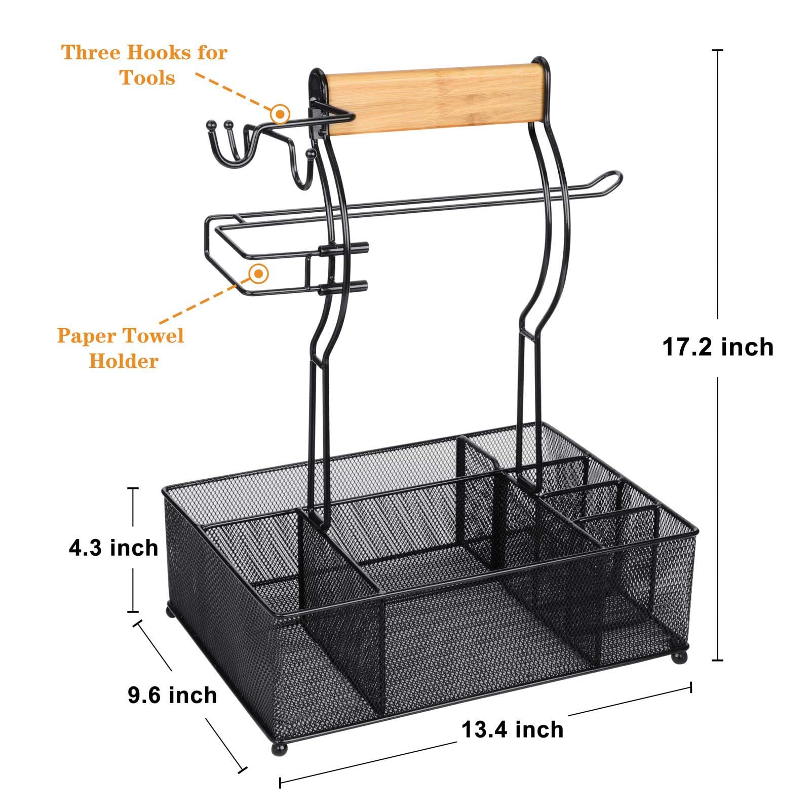 FANGSUN Grill Caddy seven compartments organize tools, napkins, and spices.