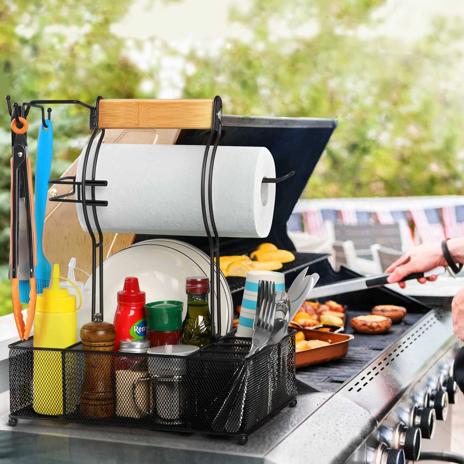 FANGSUN Grill Caddy wooden handle enables easy one handed transport.