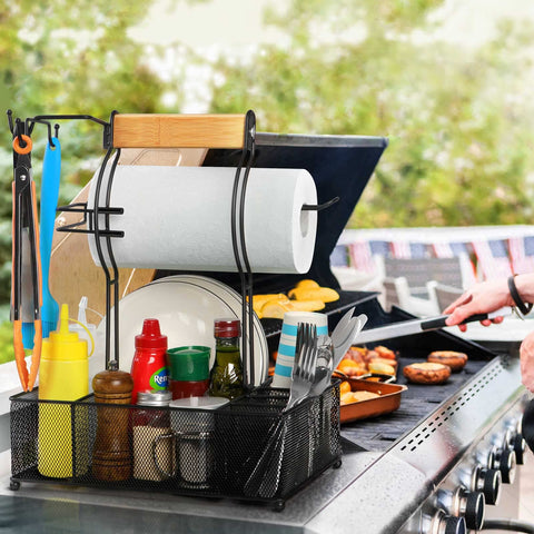 FANGSUN Grill Caddy wooden handle enables easy one handed transport.