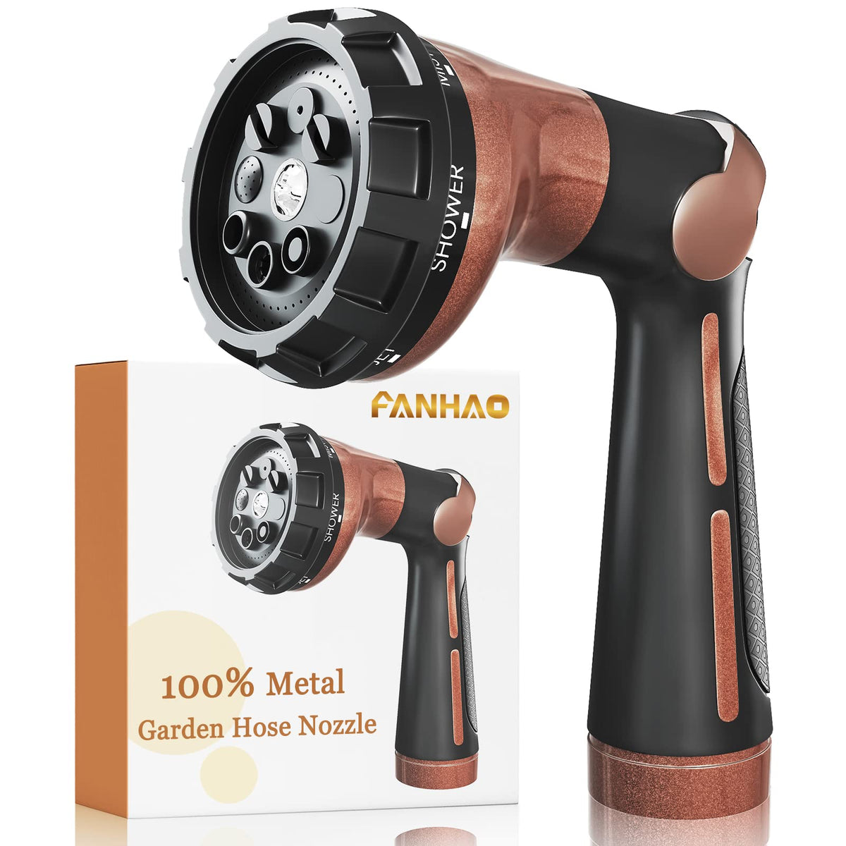 FANHAO garden hose nozzle with heavy-duty metal for durable watering