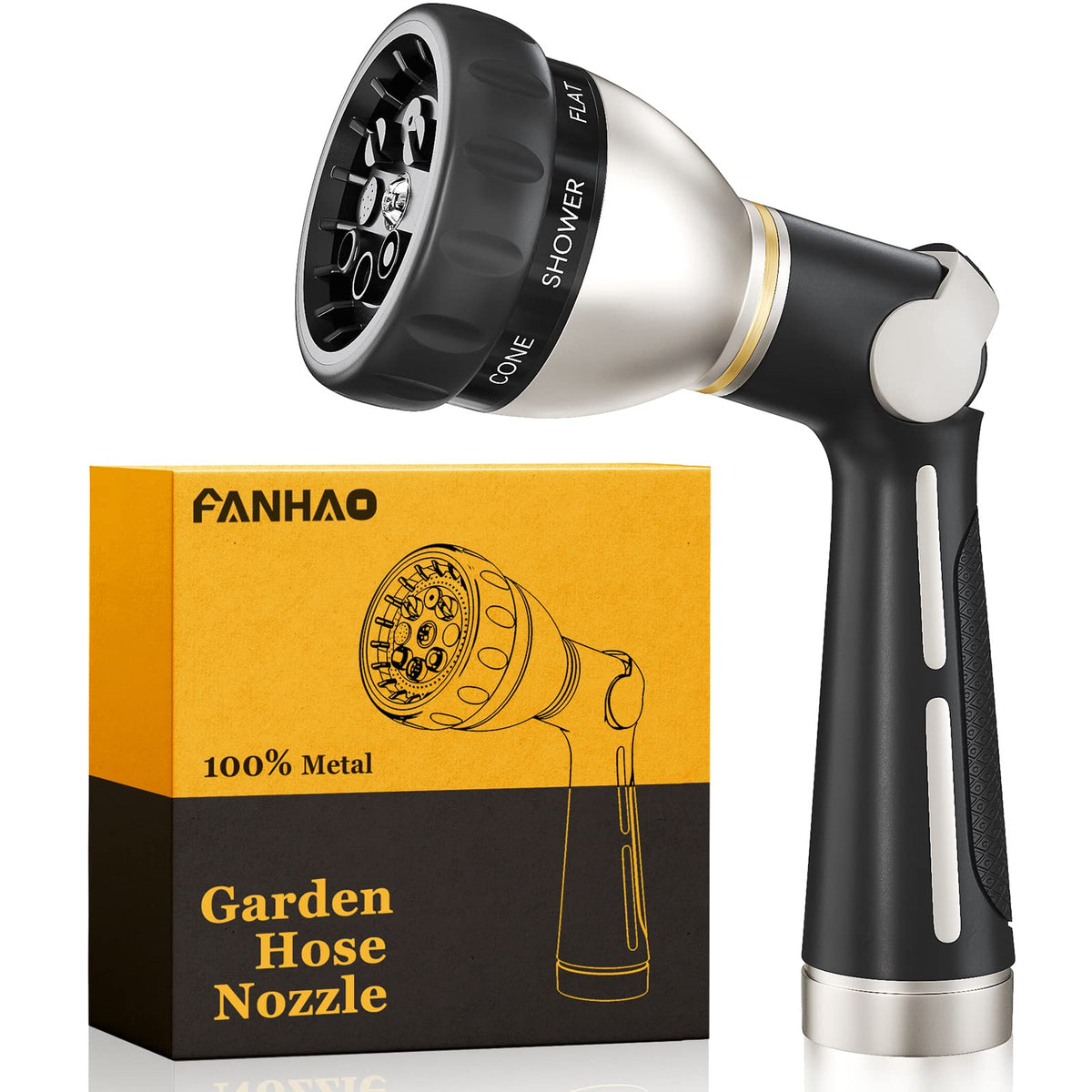 FANHAO garden hose nozzle with heavy-duty metal design for durable watering