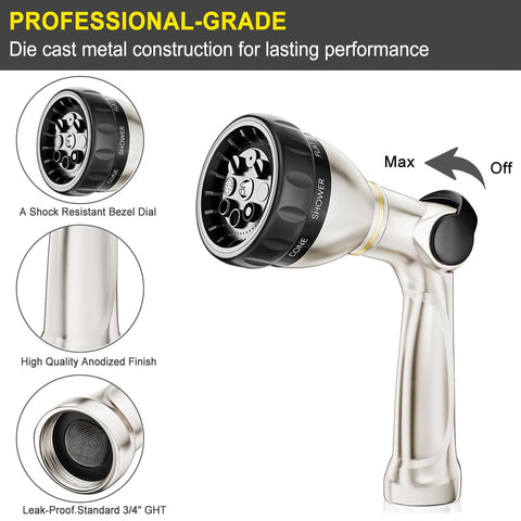 FANHAO heavy-duty zinc alloy nozzle resists rust during outdoor use.