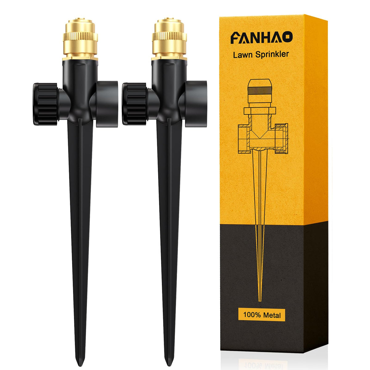 FANHAO metal lawn sprinkler head in brass shows durable outdoor irrigation capability.