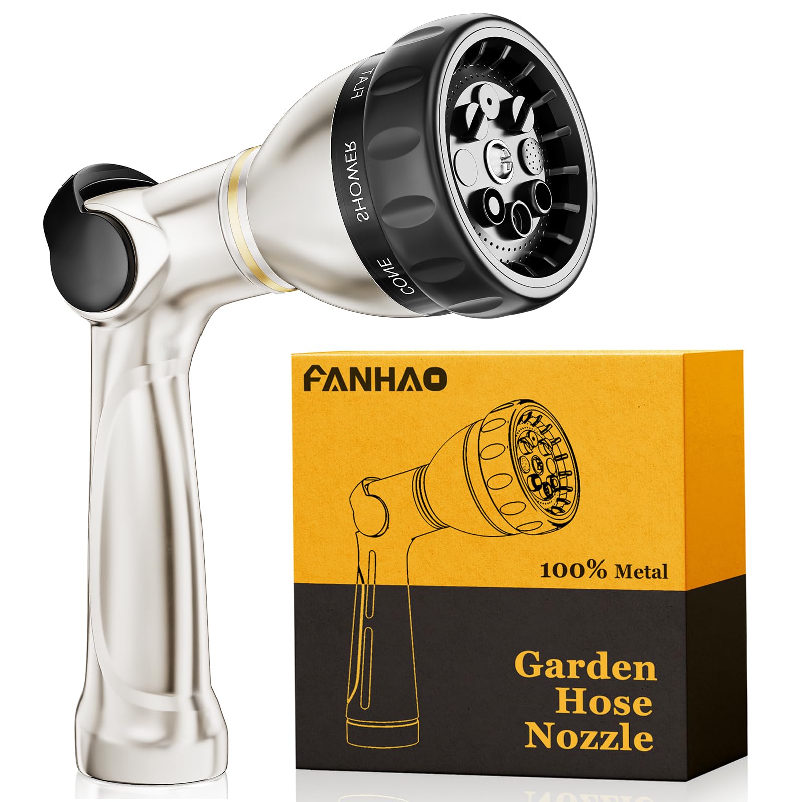 FANHAO professional metal hose nozzle with thumb-control for easy, precise watering.