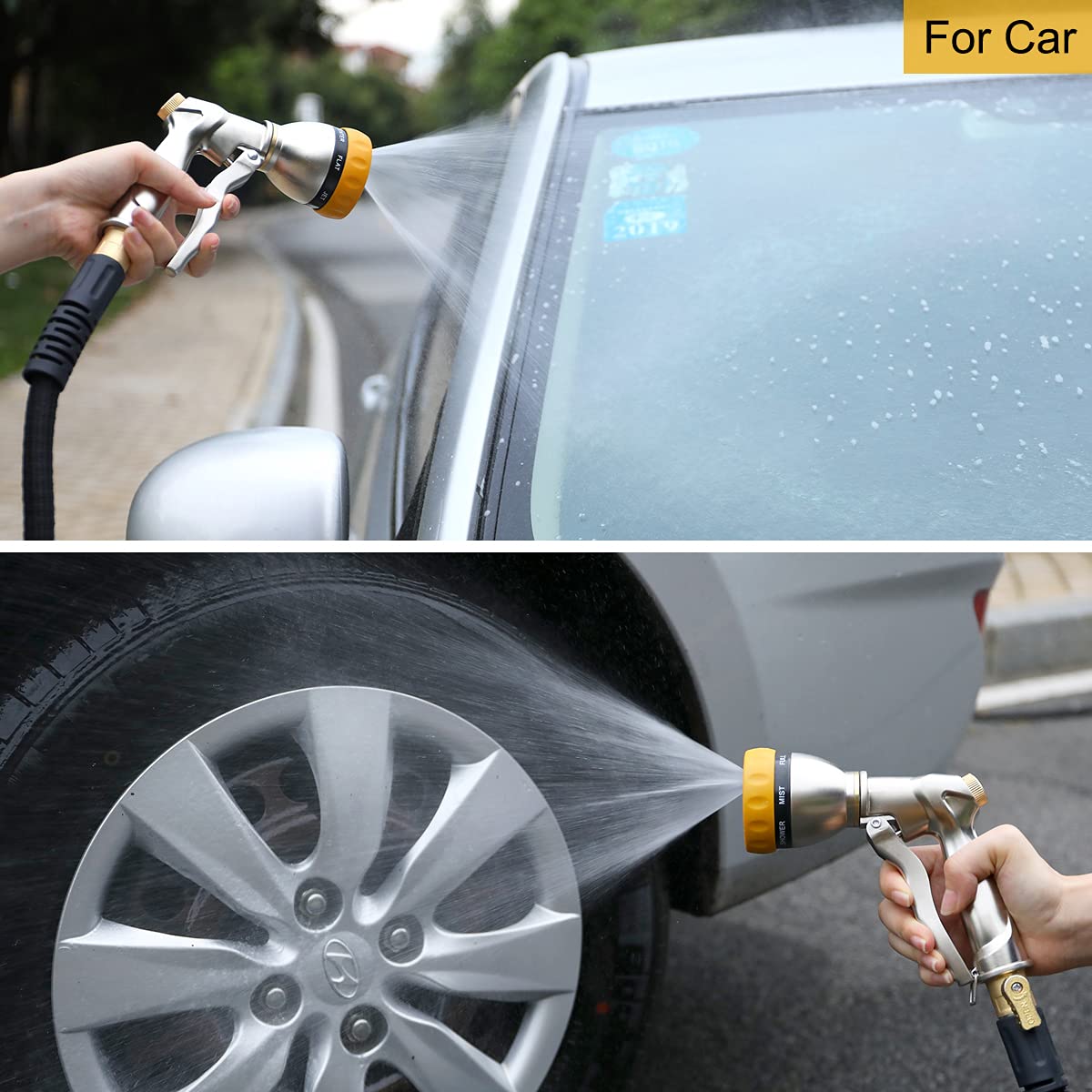 Rubberized dial protection on FANHAO nozzle guards against drops.