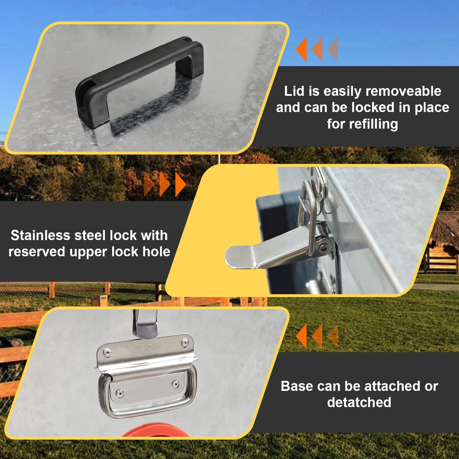 Fanmoss metal body photo emphasizes rust-resistant construction for year-round use.