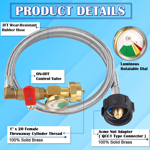 FANOVO 3 ft stainless steel braided hose enables easy reach from large tanks.