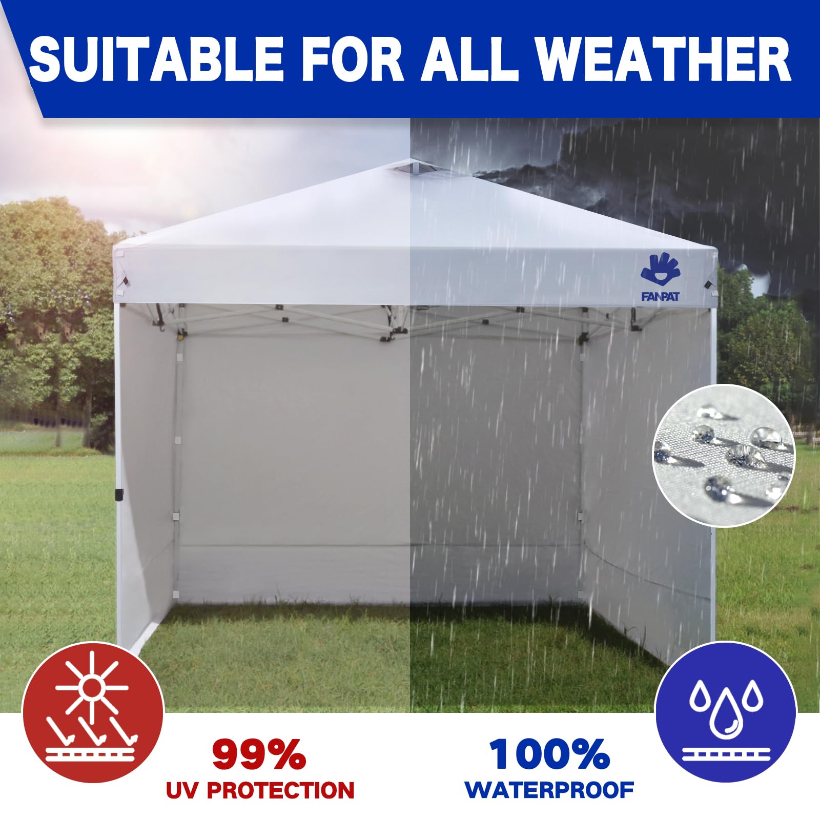 FANPAT 10x10 canopy sidewall setup demonstrates quick installation and secure fit.
