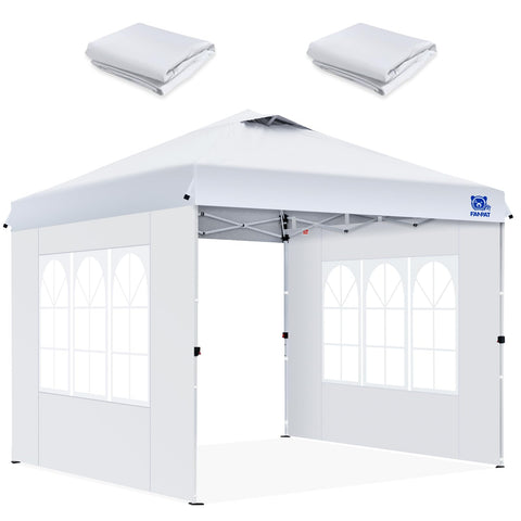 FANPAT canopy sidewall with church window blocks wind while letting light in.