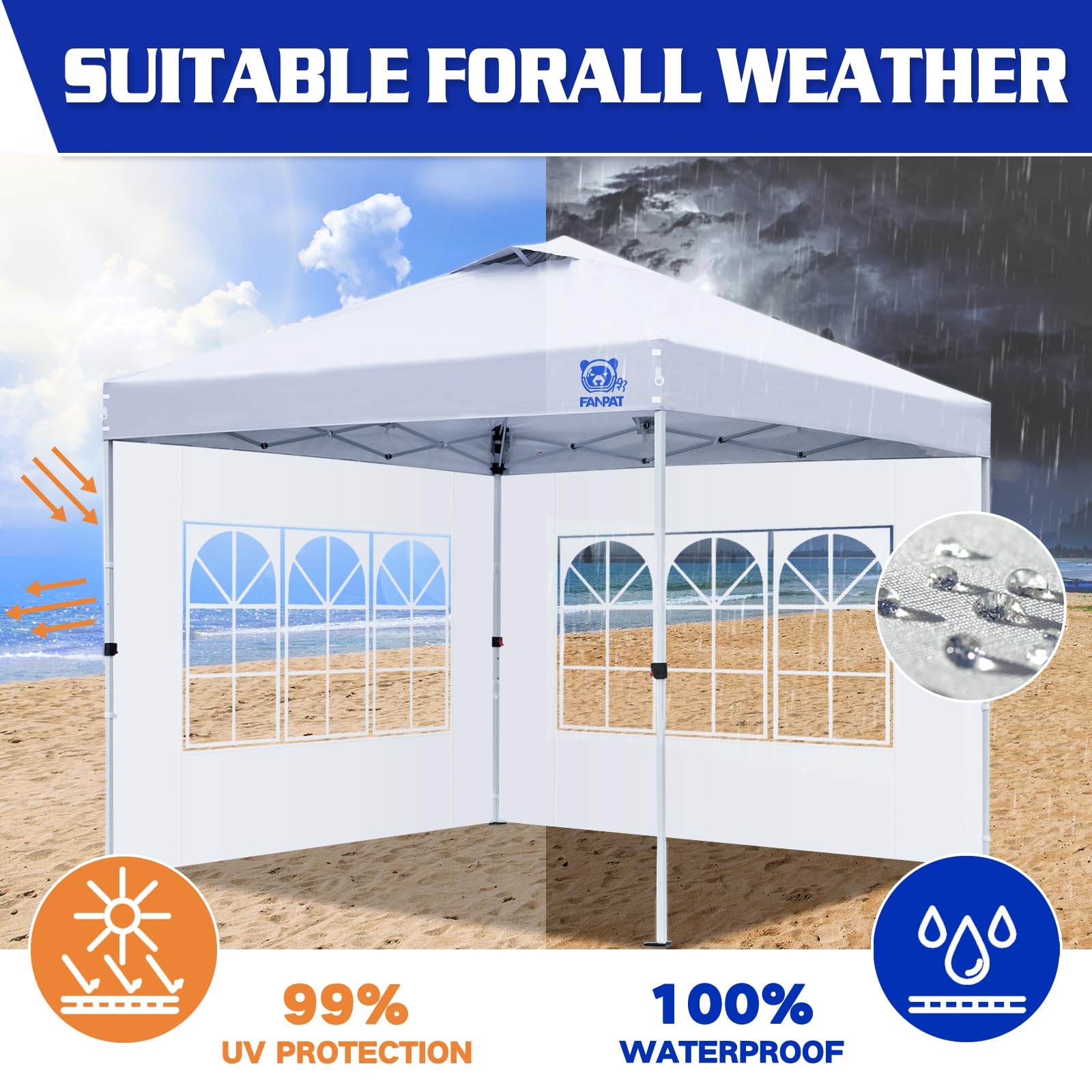 FANPAT 2-pack side walls provide easy weather protection.