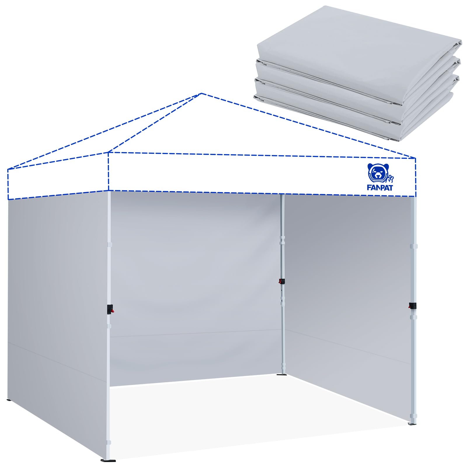 Fanpat instant canopy sidewall front view for shade and rain protection.