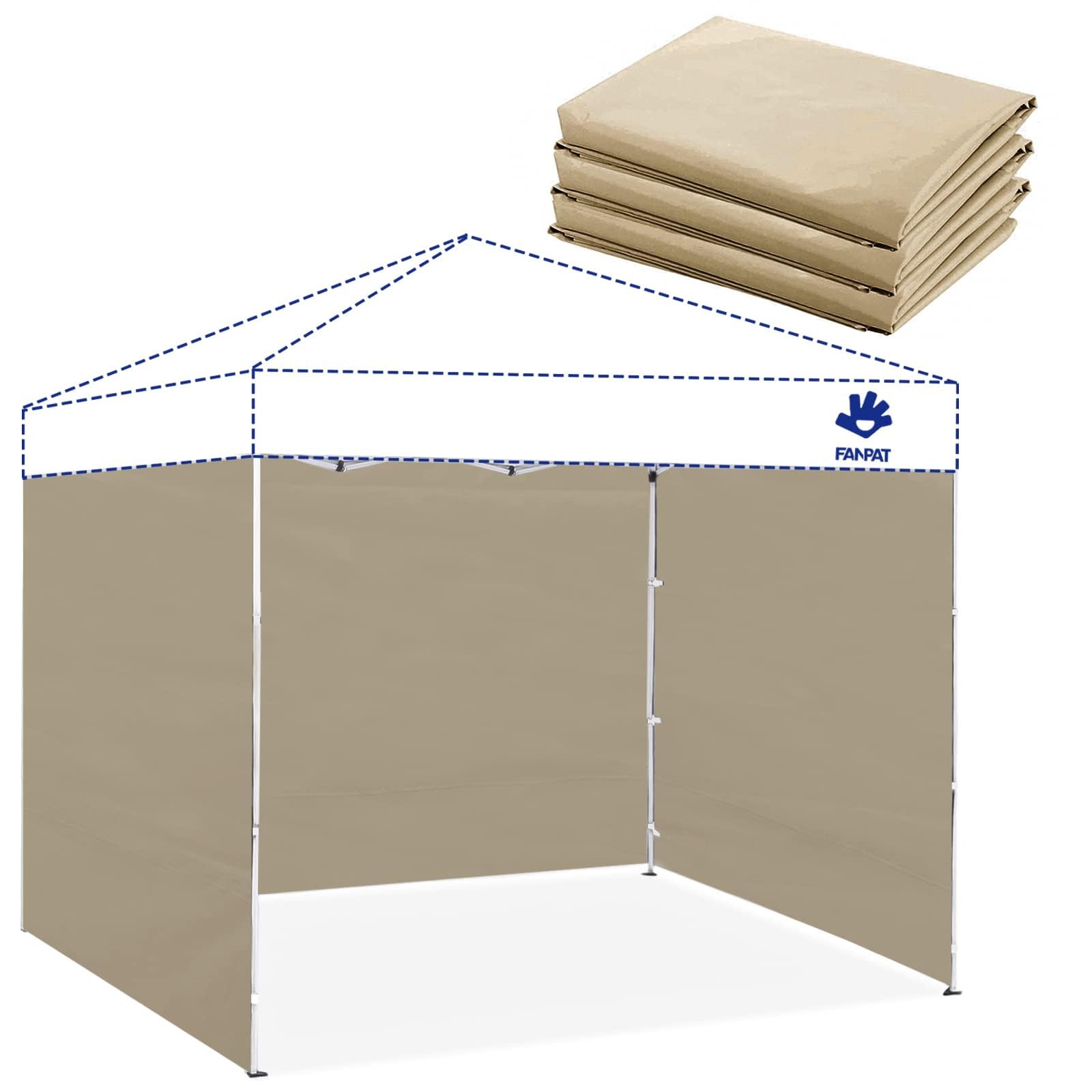 FANPAT Instant Canopy Sidewall khaki front view for 10x10 setups, weather protection