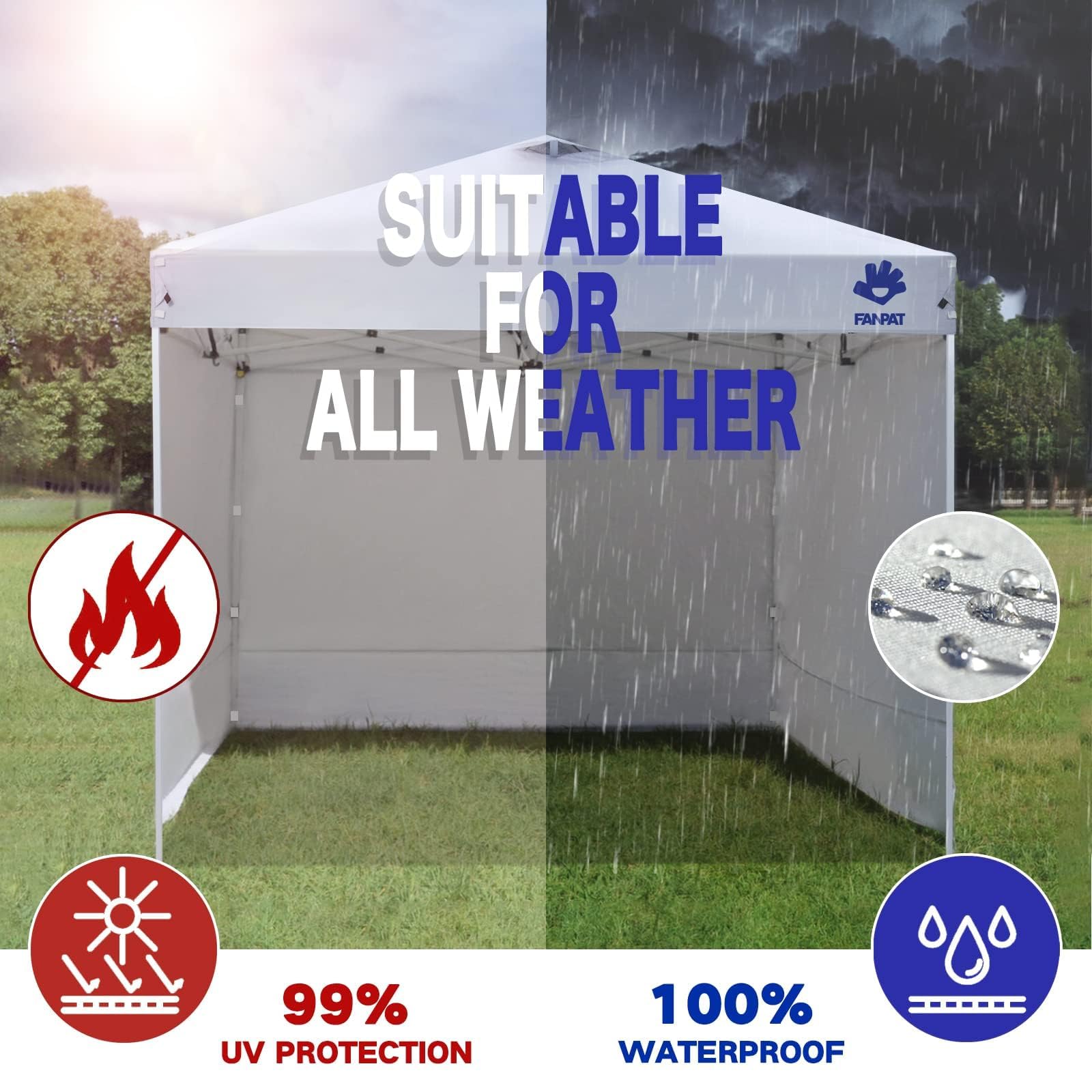 FANPAT sidewall 120x86 inches demonstrates size fit for most pop-up canopies