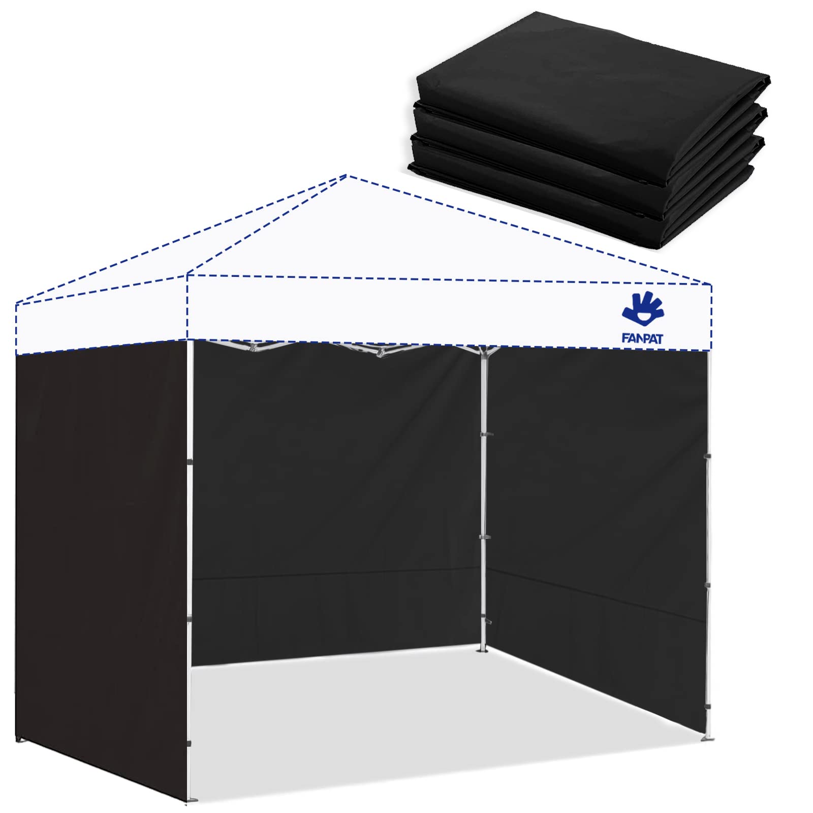Fanpat sidewall showing 118x86 inch coverage for 10x10 canopy