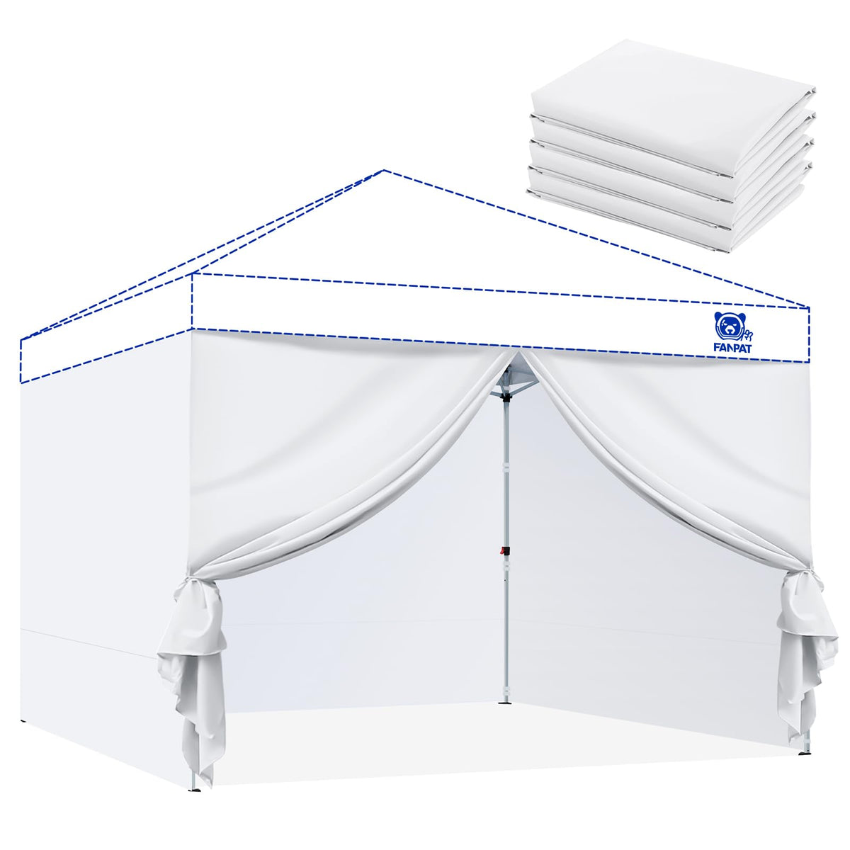 FANPAT sidewall with doors open for 10x10 canopy, easy privacy and airflow control.