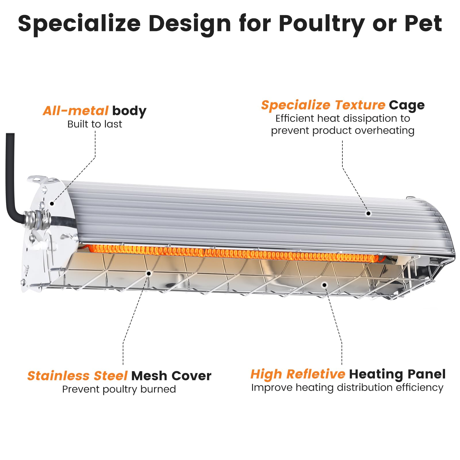 Fanspex 600W hanging heater with chain ready for ceiling mounting
