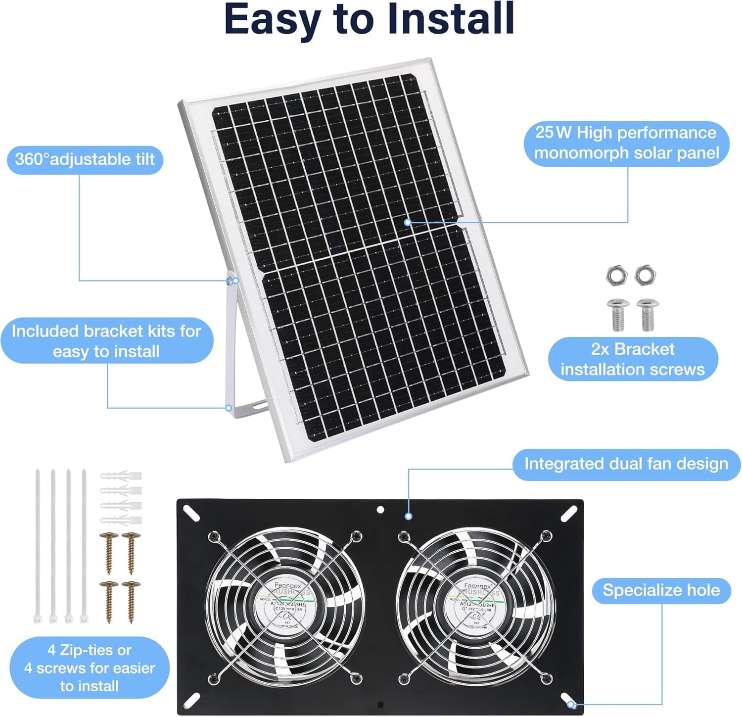 Fanspex Solar 2 Fan Kit delivers up to 360 CFM airflow outdoors
