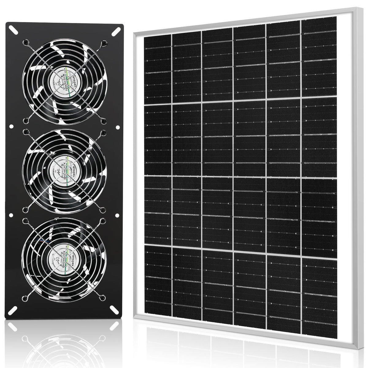 Fanspex solar 3-fan kit with panel and fans boosting outdoor airflow