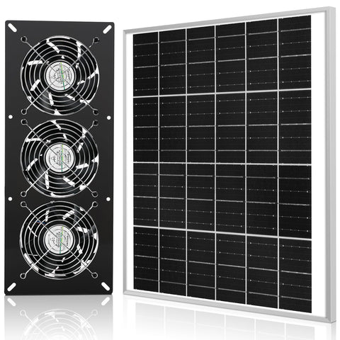 Fanspex solar 3-fan kit with panel and fans boosting outdoor airflow