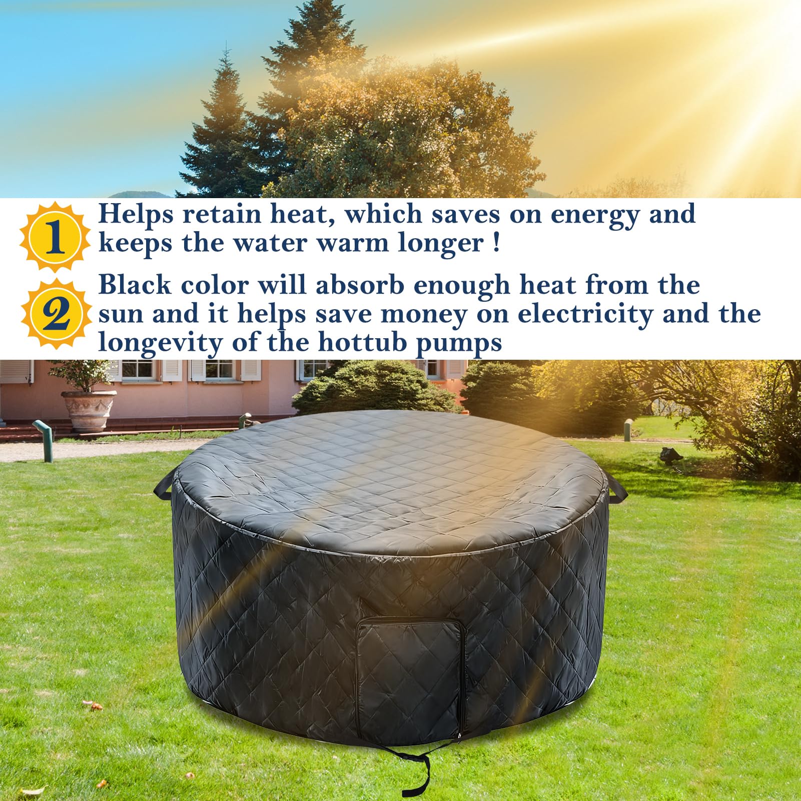 Fantang all-season outdoor cover protecting spa from dust and debris.